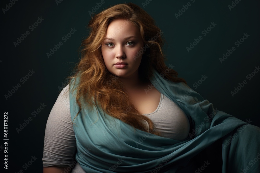 Naklejka premium Young Woman Concept of Obesity / Good Health on Solid Color Background
