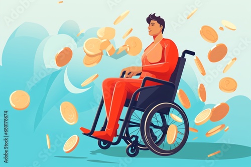 3d cartoon illustration of a disable person on wheelchair photo