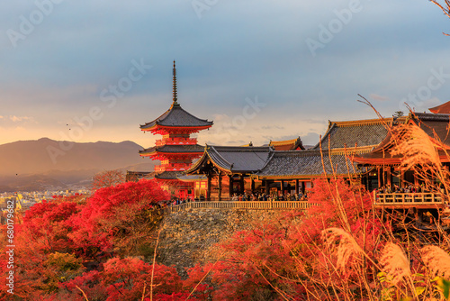秋の清水寺、夕映えの三重塔(京都市東山区清水) photo