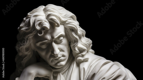 Marble Statue of Isaac Newton. Pioneer in Physics, Mathematics, and Astronomy. photo