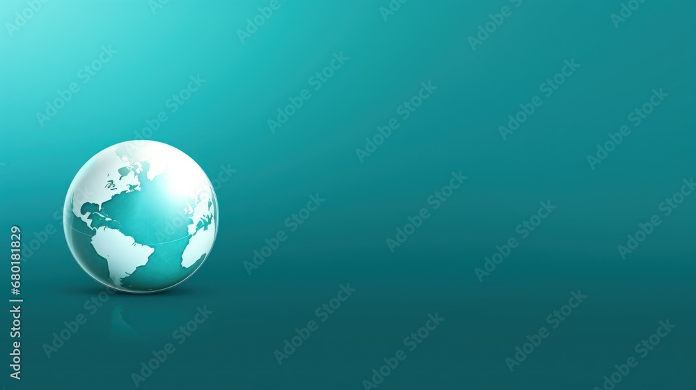  a blue and white egg with a map of the world in the middle of the egg shell on a green and blue background with a reflection of the earth in the middle.