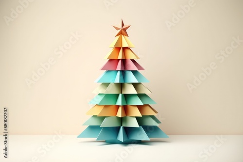 Decorated christmas tree with presents , simple illustration greeting card. Generative Ai.