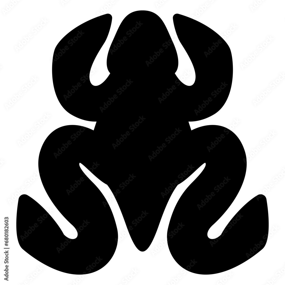 Stylized frog or toad. Black silhouette on white background. Native American animal design of Cuimbaya culture from ancient Columbia. 