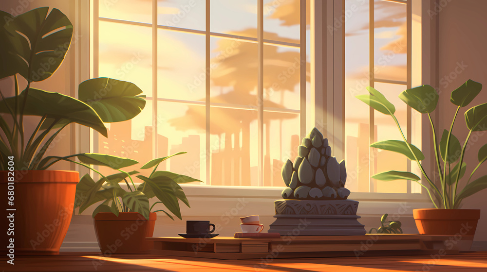 Illustration of a woman practicing meditation, yoga, relaxation in her calm and cozy home, with tranquility, peaceful mind, well-being and serenity - Generated by Generative AI
Illustration of a woman practicing meditation, yoga, relaxation in her calm and cozy home, with tranquility, peaceful mind, well-being and serenity - Generated by Generative AI