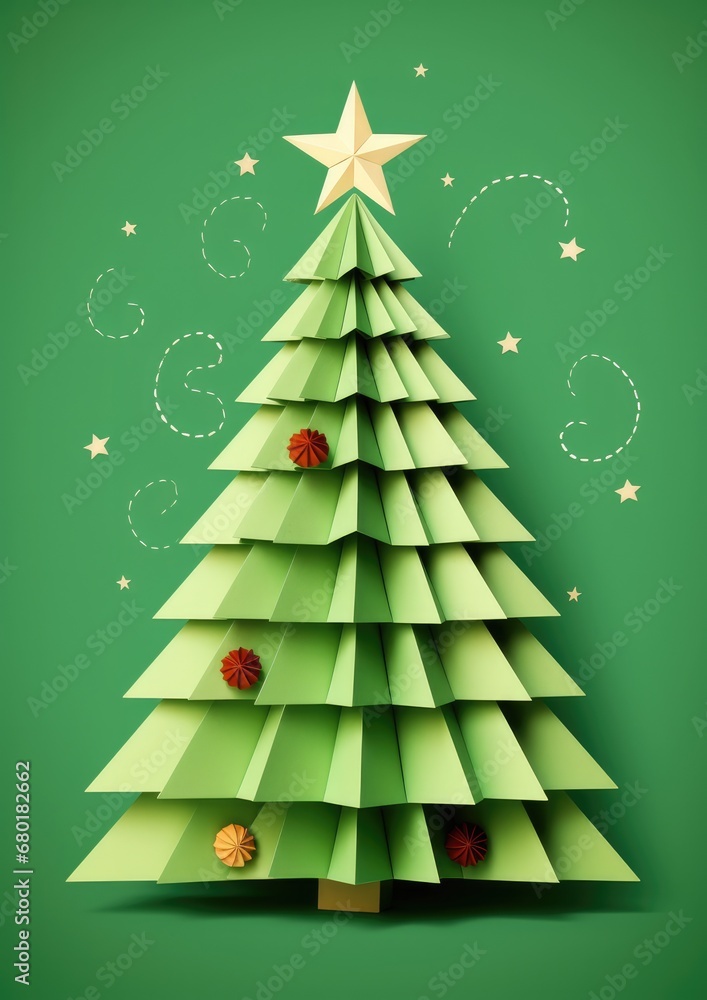 Decorated christmas tree with presents , simple illustration greeting card. Generative Ai. Decorated christmas tree with presents , simple illustration greeting card. Generative Ai.