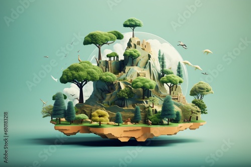 A creative graphic illustration of nature, biodiversity, and harmony on the planet earth