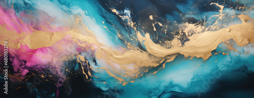 Liquid Gold and Blue Abstract Painting