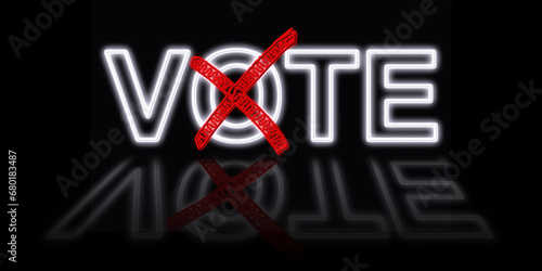 Das englische Wort Vote mit rotem Kreuz auf schwarzem Hintergrund mit Spiegelung  photo