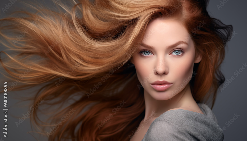 Radiant Redhead: Captivating Fashion Model with Long Hair in Studio Shot, a Glamorous Portrait of Beauty and Style. Radiant Redhead: Captivating Fashion Model with Long Hair in Studio Shot, a Glamorous Portrait of Beauty and Style.