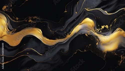 Abstract black and gold marble texture, ideal for sophisticated graphic designs or luxury branding. photo