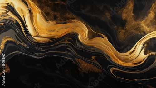 Abstract black and gold marble texture, ideal for sophisticated graphic designs or luxury branding. photo