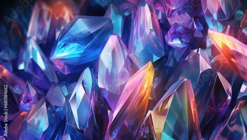 Multi-faceted crystals in vibrant colors, suitable for luxury advertising or high-end product backgrounds.