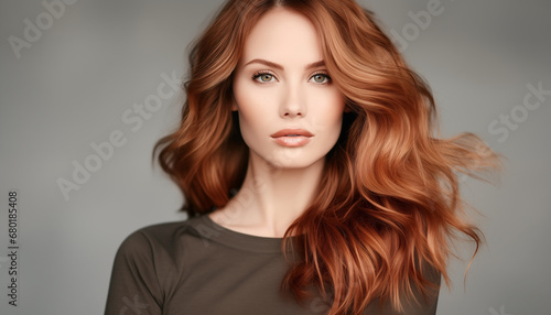 Eyes of Enchantment: Close-up Portrait of a Fashionable Redhead, Only Woman in Frame, Long Hair in Studio Shot of Beauty.