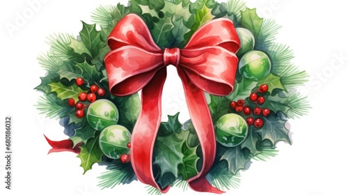  a watercolor drawing of a christmas wreath with a red bow and holly berry berry berry berry berry berry berry berry berry berry berry berry berry berry berry berry berry.
