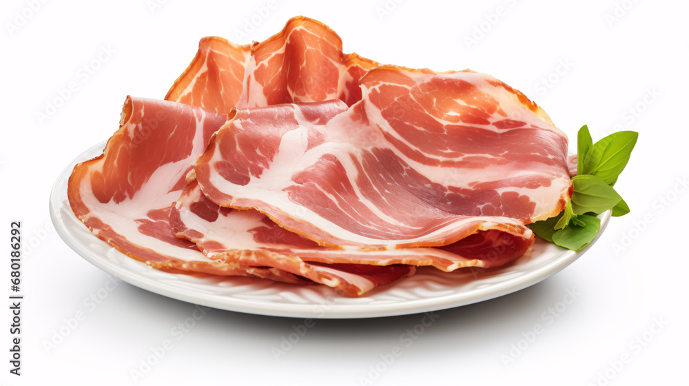 Isolated Italian-style air-dried ham (Coppa Stagionata) on a white surface.