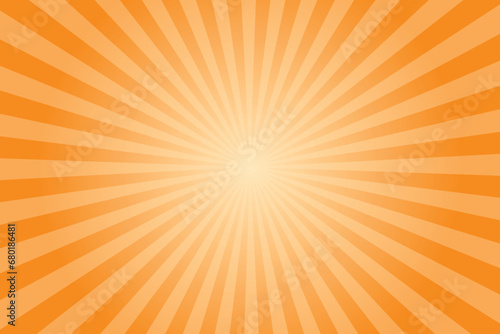Sun ray vector background. Orange sunburst illustration. Sun ray vector background. Dark orange radial beam sunrise or sunset light retro sunburst glowing background.