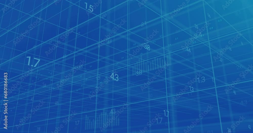 Animation of financial data processing over blue background Animation of financial data processing over blue background
