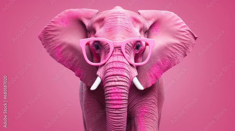 a pink elephant with glasses on it's head and a pink background with a pink background and a pink background with a pink elephant's head and a pink background. a pink elephant with glasses on it's head and a pink background with a pink background and a pink background with a pink elephant's head and a pink background.