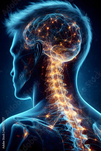 Explore anatomy: Illuminated X-ray captures the intricate connections in the human neck, revealing science and health. Generative AI.