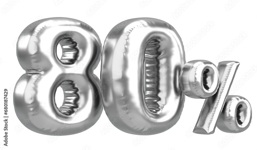 Obraz premium Eighty percent. 80% balloon text. 3D illustration.
