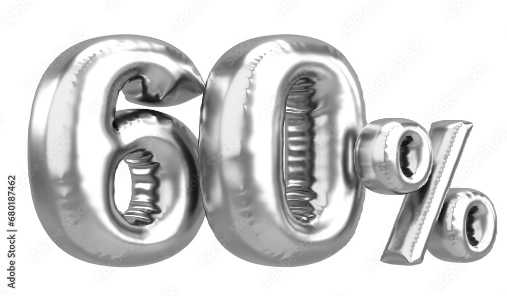 Sixty percent. 60% balloon text. 3D illustration. Sixty percent. 60% balloon text. 3D illustration.