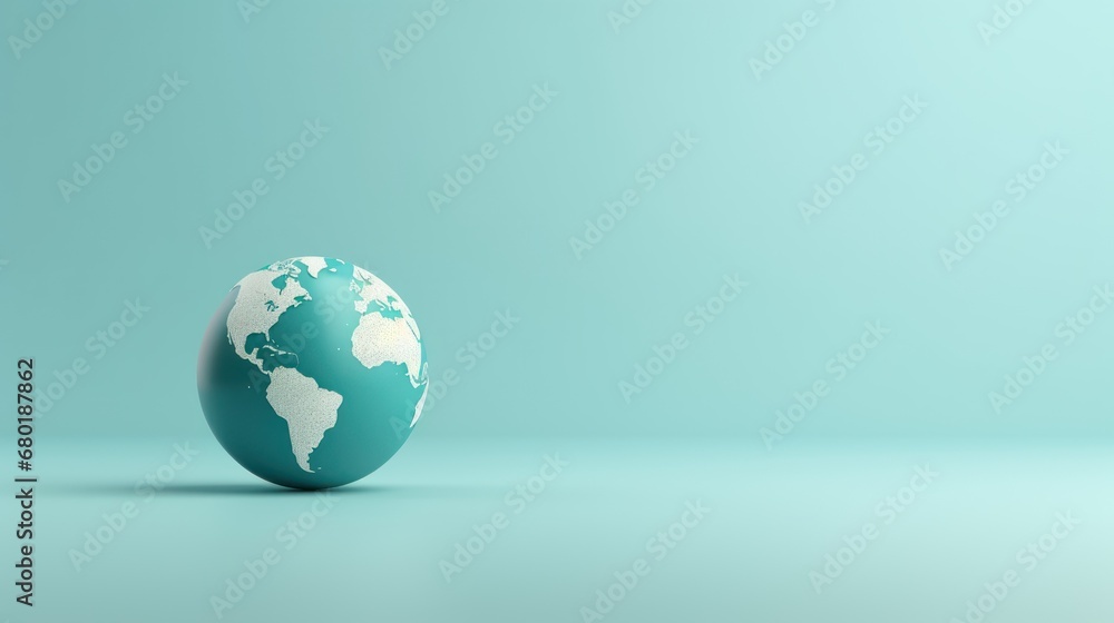 a blue and white egg with a map of the world painted on it's side, sitting on a blue surface, in front of a light blue background. a blue and white egg with a map of the world painted on it's side, sitting on a blue surface, in front of a light blue background.