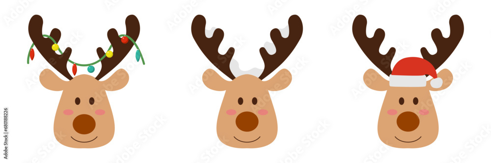 Cute alpacas and deer wear Christmas costumes. Vector animal holiday cartoon character illustration Cute alpacas and deer wear Christmas costumes. Vector animal holiday cartoon character illustration
