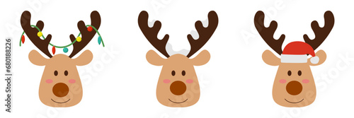 Cute alpacas and deer wear Christmas costumes. Vector animal holiday cartoon character illustration