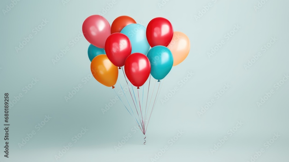 a bunch of red, orange, and blue balloons floating in the air on a light blue background with a shadow from the bottom to the bottom of the balloons. a bunch of red, orange, and blue balloons floating in the air on a light blue background with a shadow from the bottom to the bottom of the balloons.