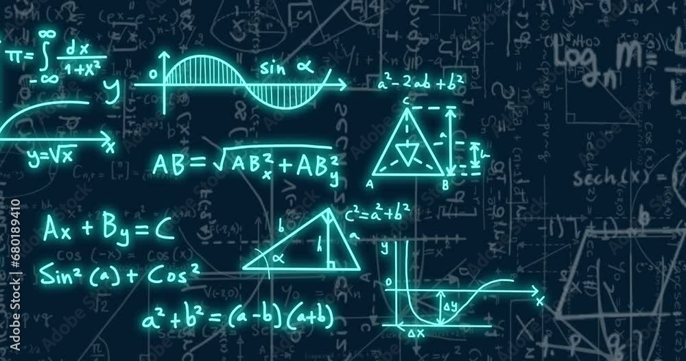 Animation of mathematical equations on black background Animation of mathematical equations on black background