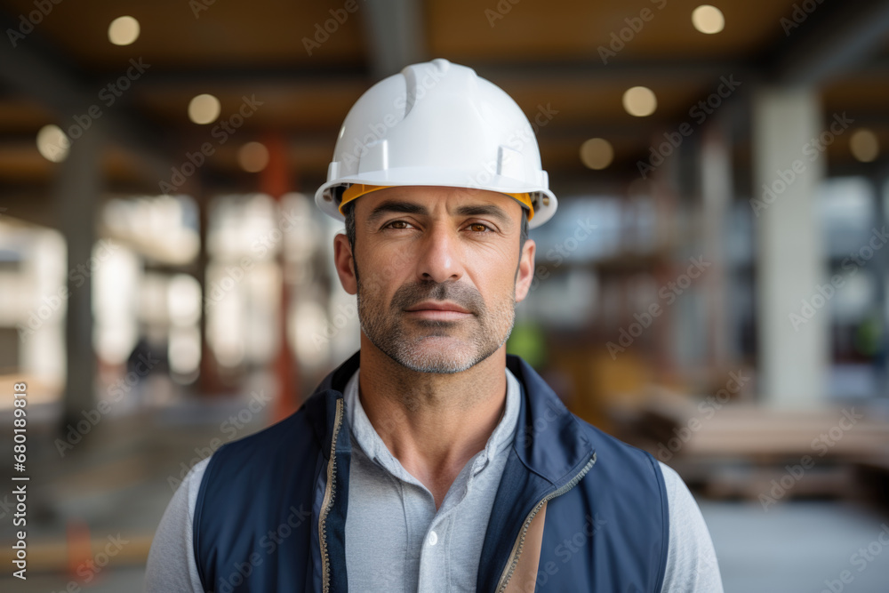 A male architect at a construction project, standing confidently and gazing directly at the camera, professional photography A male architect at a construction project, standing confidently and gazing directly at the camera, professional photography