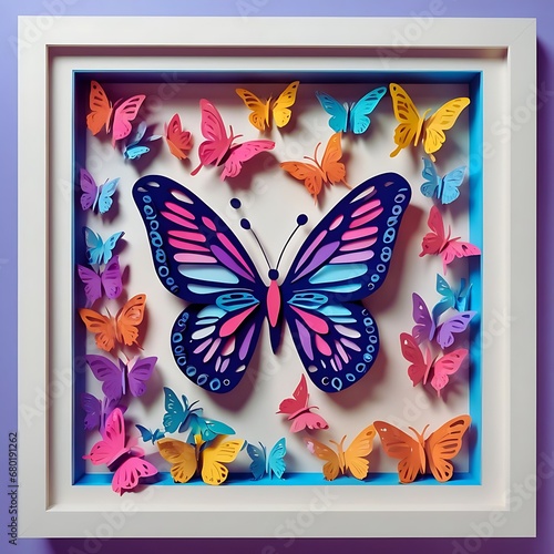 Collection of multicolored 3D paper butterflies. Good for the beautiful wallpaper, home decoration and others. Generative Ai.