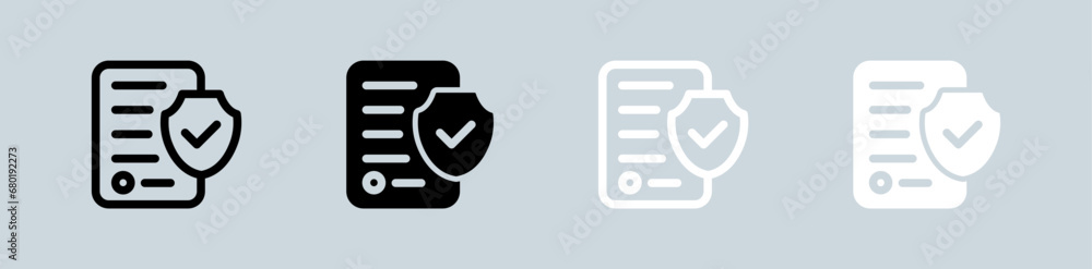 Policy icon set in black and white. Protection signs vector illustration. Policy icon set in black and white. Protection signs vector illustration.