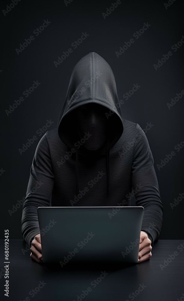 anonymous faceless hacker with a hood on his head and a laptop anonymous faceless hacker with a hood on his head and a laptop