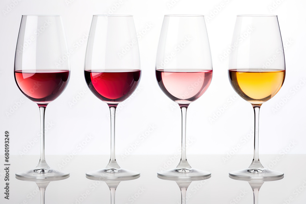 Glasses of Wine on a White Background