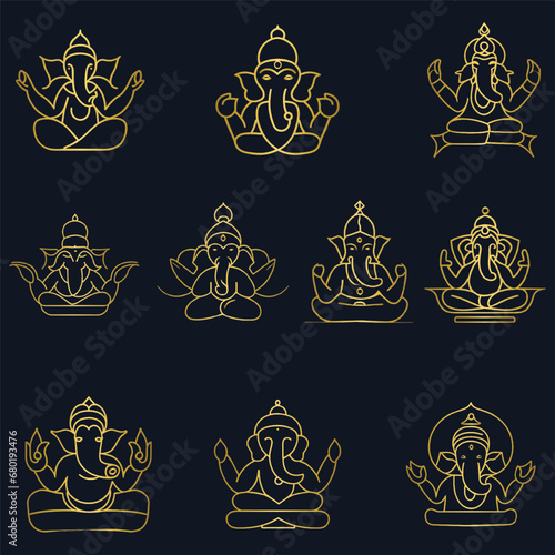 Set of golden Lord Ganpati icons