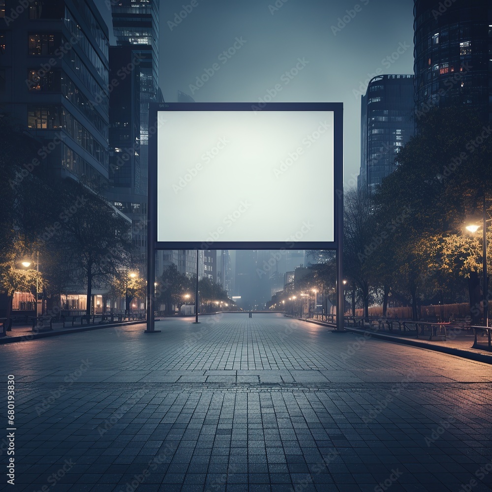 Huge billboard on the street, blank white. Generative AI Huge billboard on the street, blank white. Generative AI