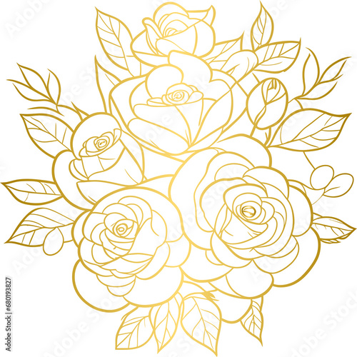 Fototapeta Naklejka Na Ścianę i Meble -  Golden rose flowers bouquets, gold rose floral bouquet bundles