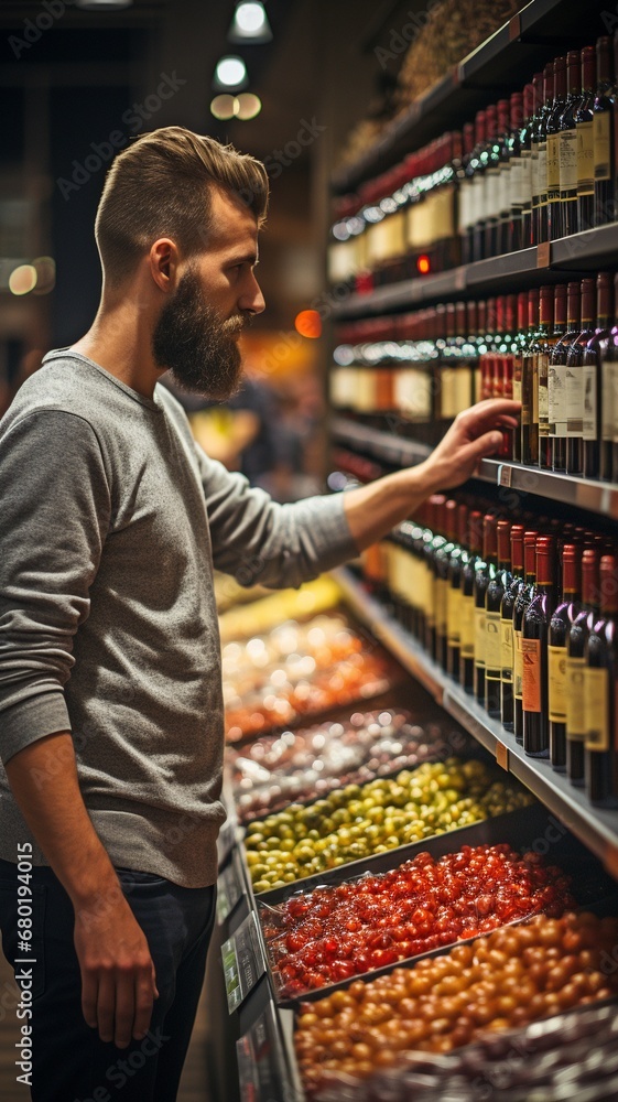 Purchasing wine from a supermarket .
