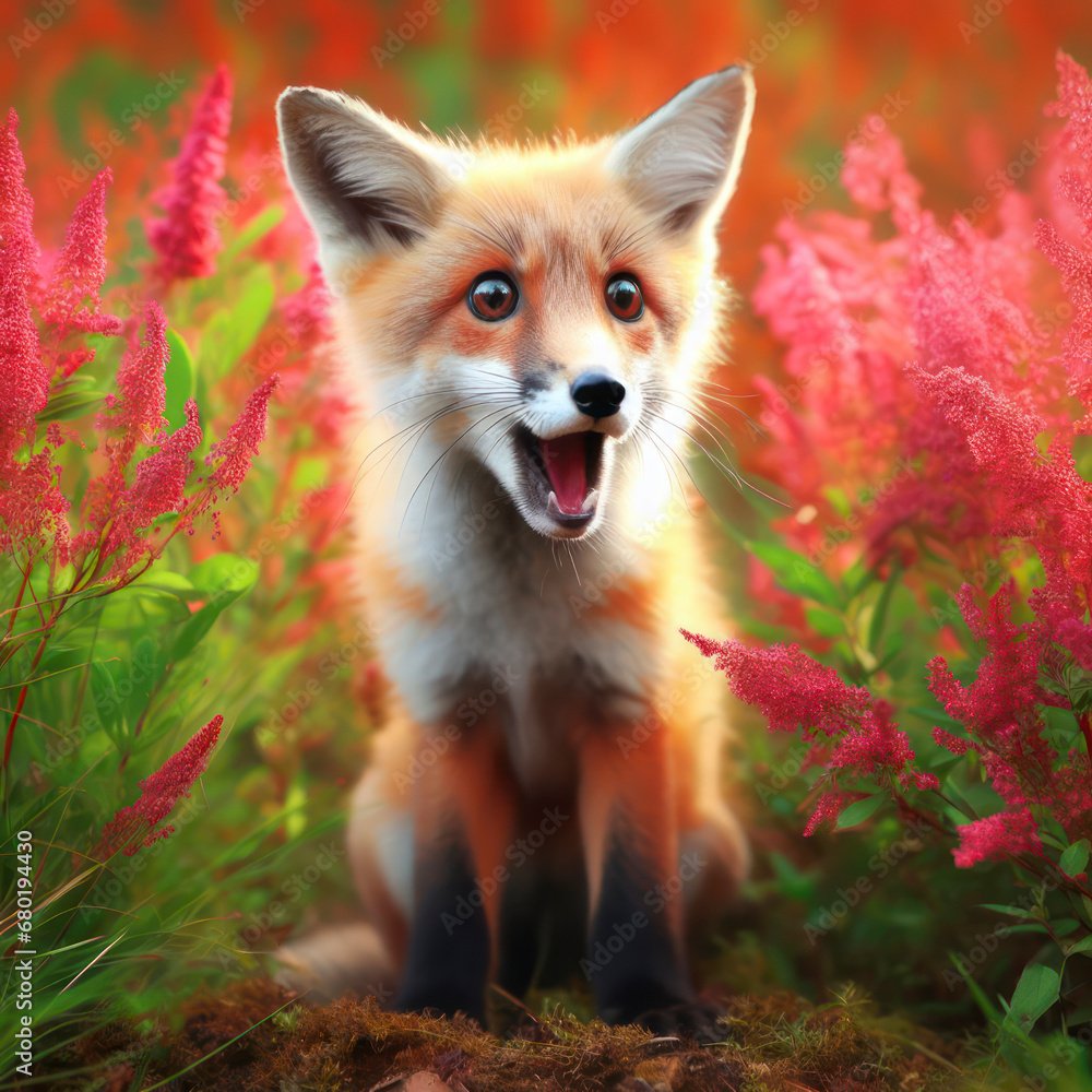 Obraz premium Photo of a Shocked real fox on nature background. ai generative