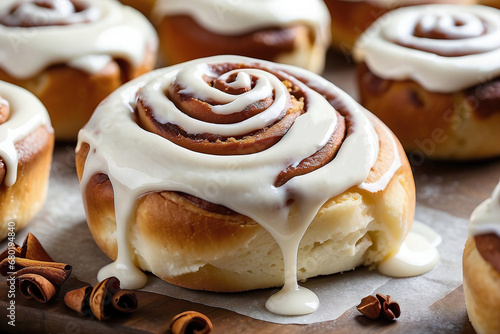 Freshly baked cinnamon rolls glazed with a steaming hot frosting. 