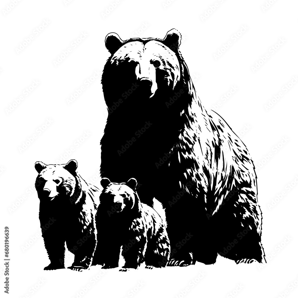 Heartwarming Grizzly Bear Family Vector Illustration Heartwarming Grizzly Bear Family Vector Illustration