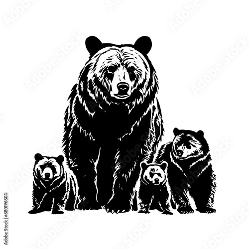 Heartwarming Grizzly Bear Family Vector Illustration