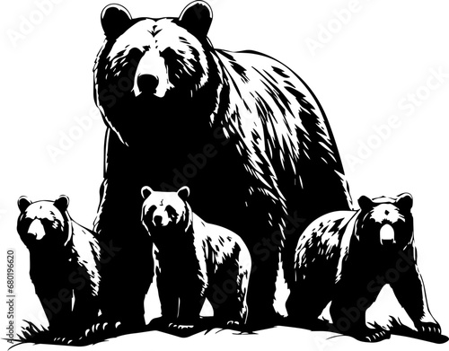 Heartwarming Grizzly Bear Family Vector Illustration