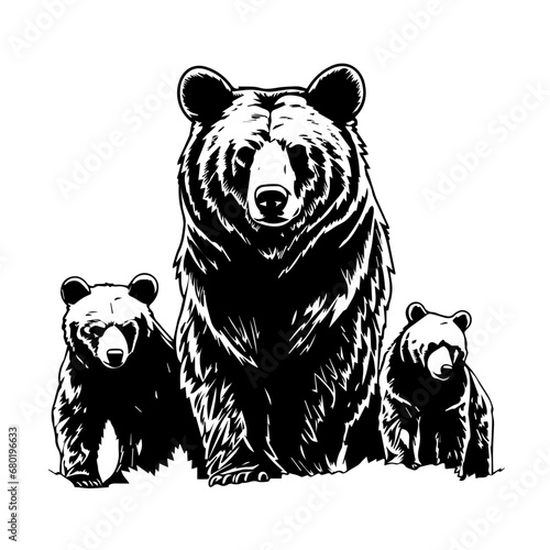 Heartwarming Grizzly Bear Family Vector Illustration