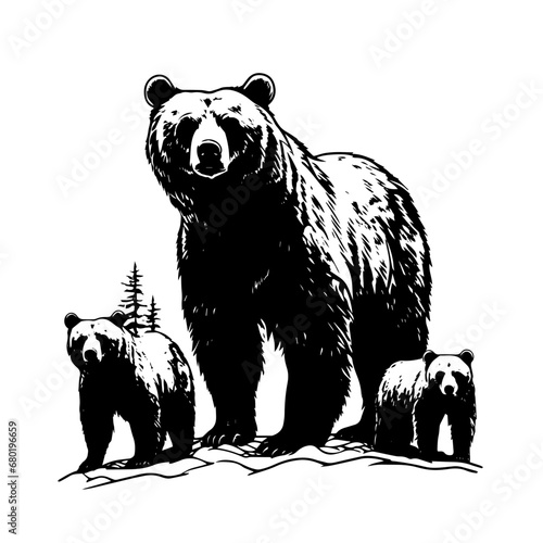 Heartwarming Grizzly Bear Family Vector Illustration