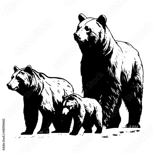 Heartwarming Grizzly Bear Family Vector Illustration
