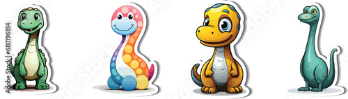 Dino Friends: A collection of charming, cartoon dinosaurs, each with a unique design, showcasing an array of vibrant colors and friendly expressions.
