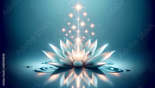 Ethereal Light Blossom: Luminous lotus flower with stars, perfect for Enlightenment Concept Art, Generative AI