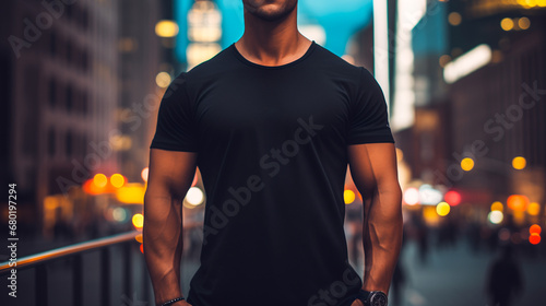 Mock up de camiseta negra en un modelo  photo